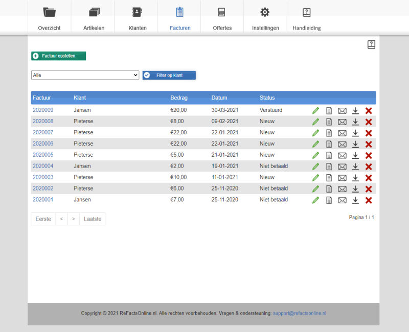 ReFactsOnline - Factuur overzicht