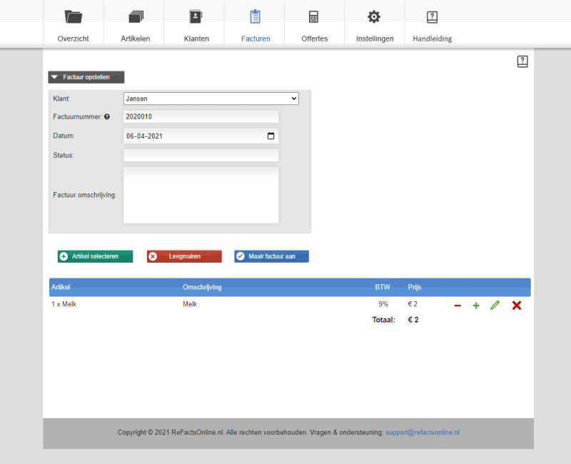 ReFactsOnline - Eenvoudig opstellen van een factuur